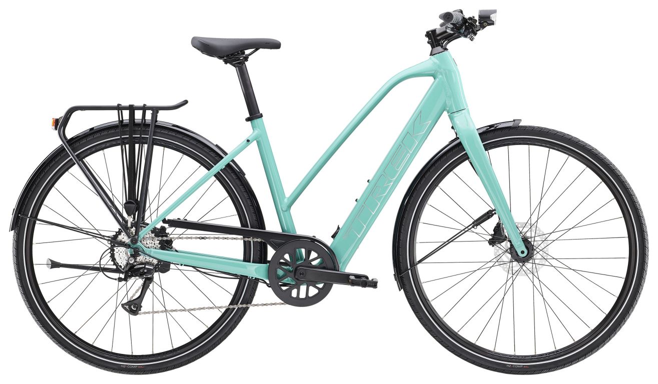 Trek FX+ 2 Stagger LT - let og sporty elcykel - Blue Sage - Kibæk Cykler