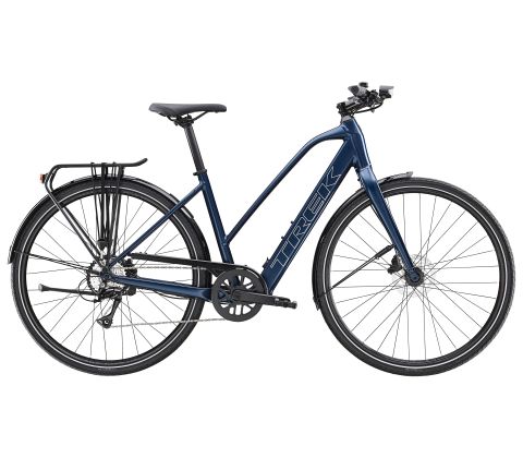 Trek FX+ 2 Stagger LT - let og sporty elcykel - Satin Mulsanne Blue - Kibæk Cykler