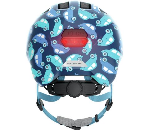 Abus Smiley 3.0 LED cykelhjelm til dreng - Blue Car - blå - Kibæk Cykler