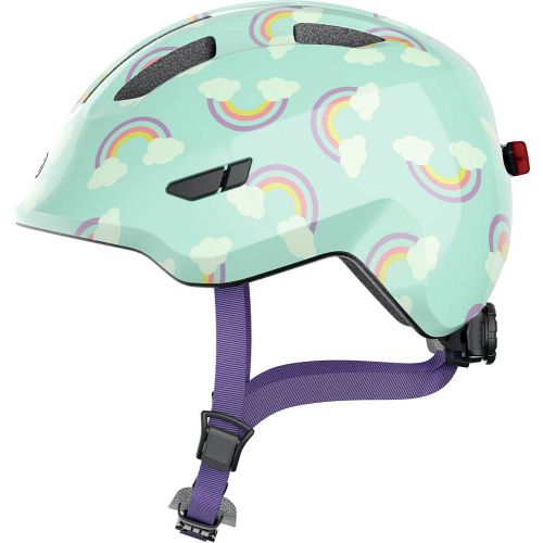  Abus Smiley 3.0 LED cykelhjelm til barn - Blue Rainbow - blå - grøn - Kibæk Cykler