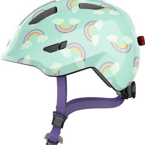  Abus Smiley 3.0 LED cykelhjelm til barn - Blue Rainbow - blå - grøn - Kibæk Cykler