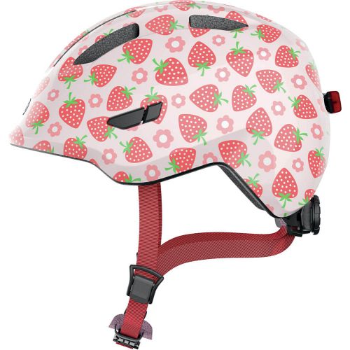 Abus Smiley 3.0 LED cykelhjelm til pige - Rose Strawberry - Kibæk Cykler