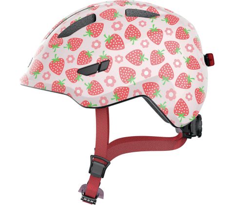 Abus Smiley 3.0 LED cykelhjelm til pige - Rose Strawberry - Kibæk Cykler
