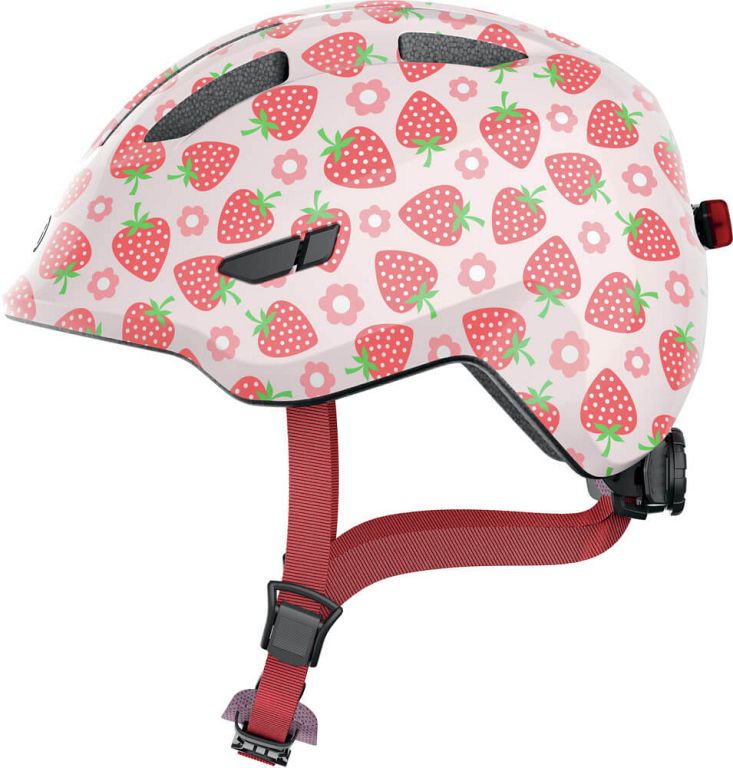 Abus Smiley 3.0 LED cykelhjelm til pige - Rose Strawberry - Kibæk Cykler