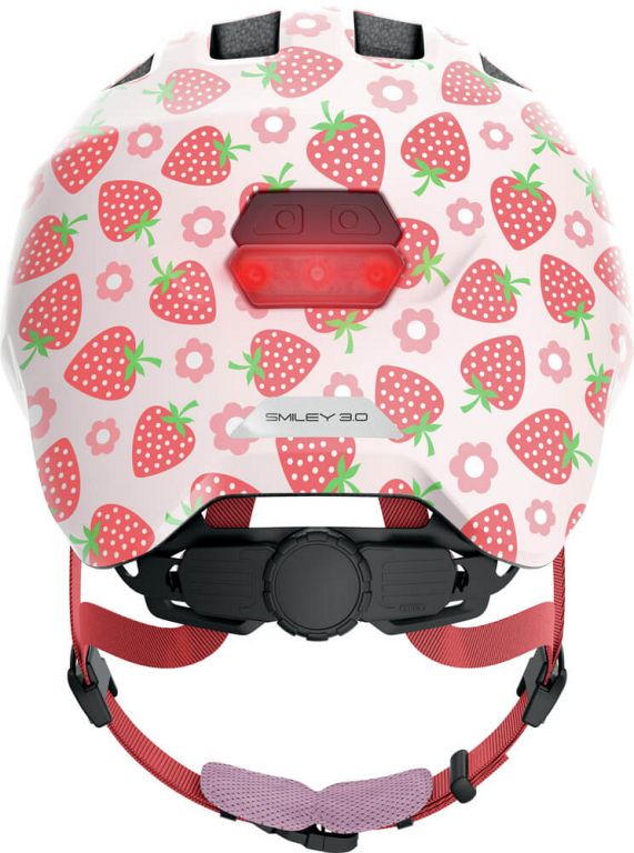 Abus Smiley 3.0 LED cykelhjelm til pige - Rose Strawberry - pink -  Kibæk Cykler