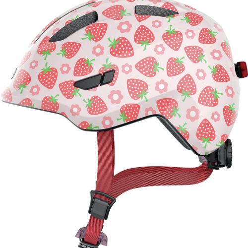 Abus Smiley 3.0 LED cykelhjelm til pige - Rose Strawberry - Kibæk Cykler