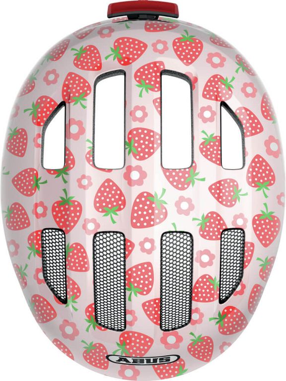 Abus Smiley 3.0 LED cykelhjelm til pige - Rose Strawberry - pink -  Kibæk Cykler