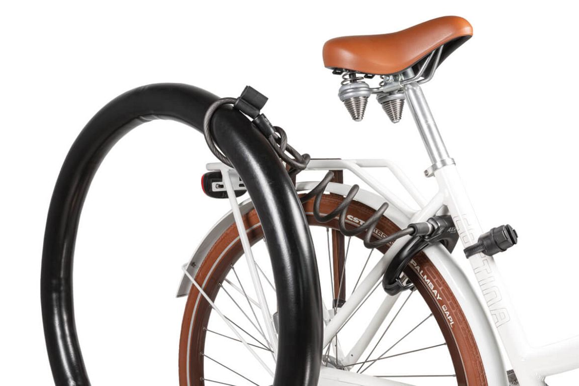 Axa UPI-150 Plug-in wirelås i brug med AXA Block XXL ringlås - Kibæk Cykler