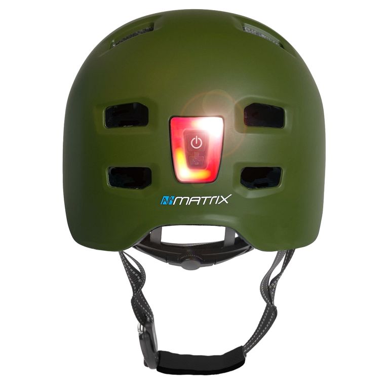 Matrix Lumen cykelhjelm med forlys og baglys - grøn - Kibæk Cykler