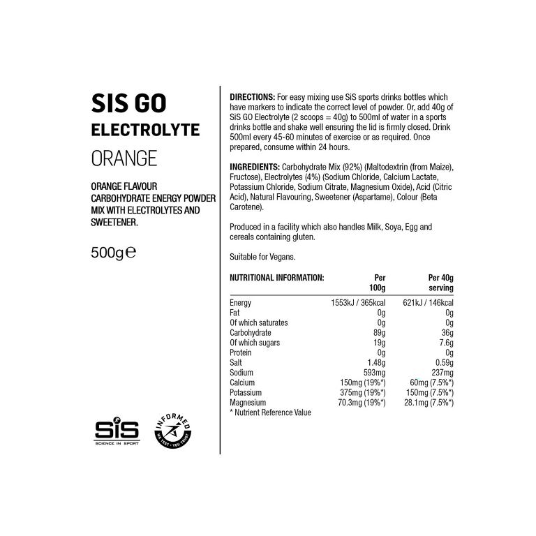 SIS Go Energy + Electrolyte - Appelsin - 500 gram - Kibæk Cykler