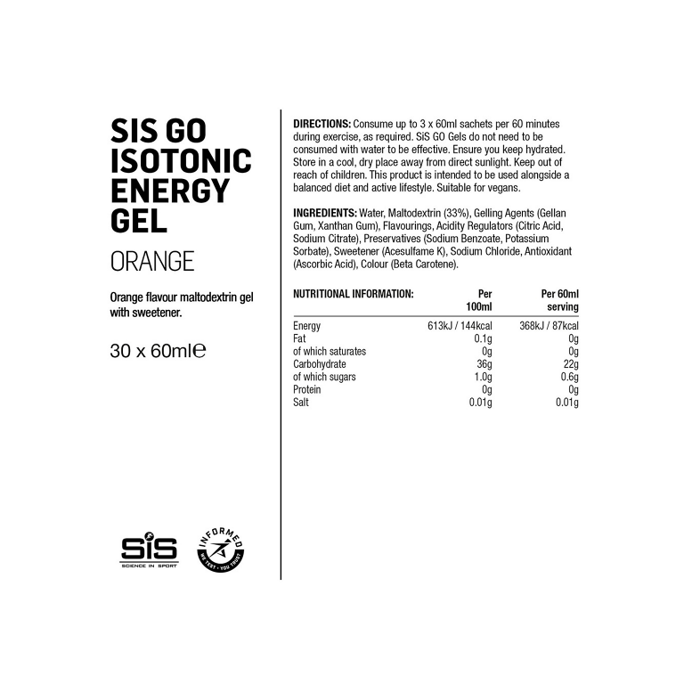 SIS Go Isotonic Energy Gel - Appelsin - 60 ml - Kibæk Cykler