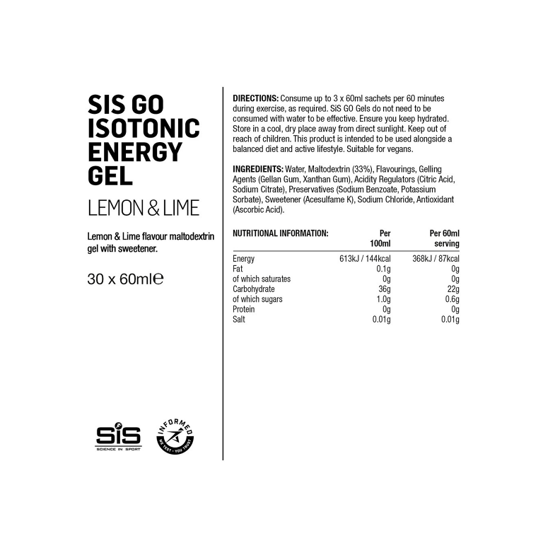 SIS Go Isotonic Energy Gel - Citron & Lime - 60 ml - Kibæk Cykler