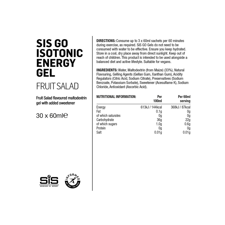SIS Go Isotonic Energy Gel - Fruit Salad - 60 ml - Kibæk Cykler