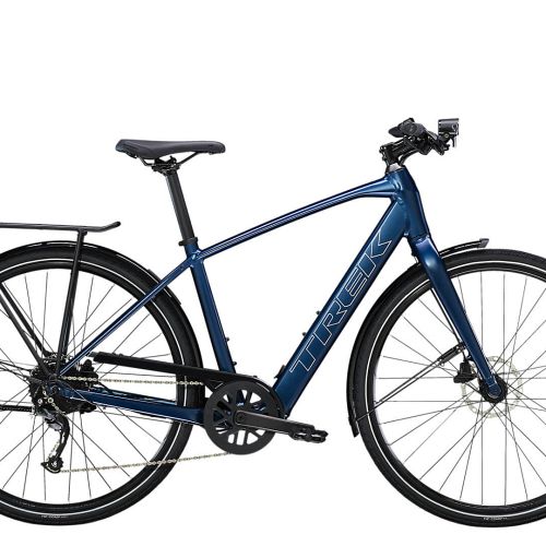 Trek FX+ 2 sporty elcykel - Satin Mulsanne Blue - Blå - Kibæk Cykler