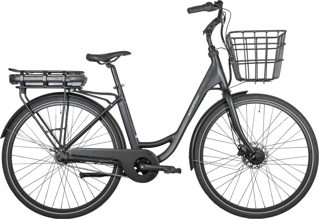 Winther Essence  - Mat sort unisex elcykel med forhjulsmotor - Kibæk Cykler
